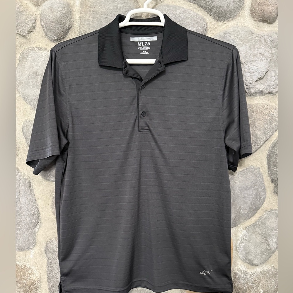 Greg Norman ML75 Black horizontal Stripe Polo Shirt M PlayDry